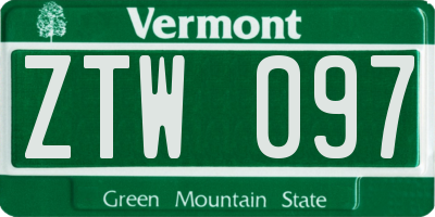 VT license plate ZTW097