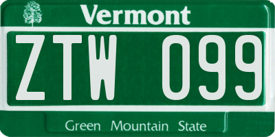 VT license plate ZTW099