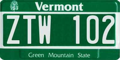 VT license plate ZTW102