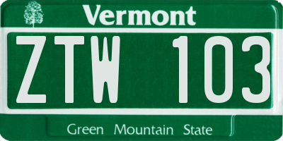 VT license plate ZTW103