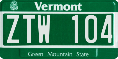 VT license plate ZTW104