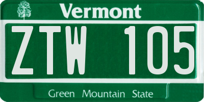 VT license plate ZTW105