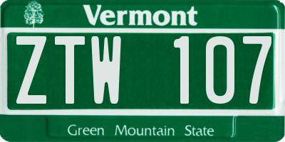 VT license plate ZTW107