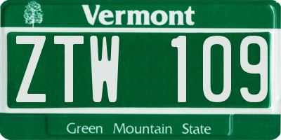 VT license plate ZTW109
