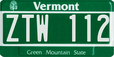 VT license plate ZTW112