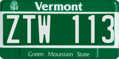 VT license plate ZTW113
