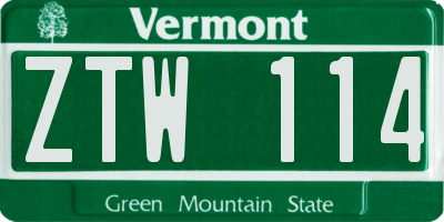 VT license plate ZTW114