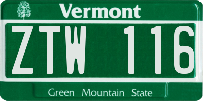 VT license plate ZTW116