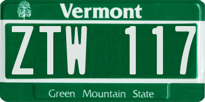 VT license plate ZTW117
