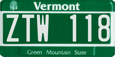 VT license plate ZTW118