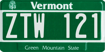 VT license plate ZTW121
