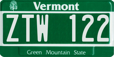 VT license plate ZTW122