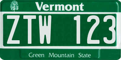 VT license plate ZTW123