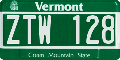 VT license plate ZTW128