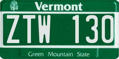 VT license plate ZTW130
