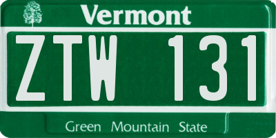VT license plate ZTW131