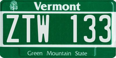 VT license plate ZTW133