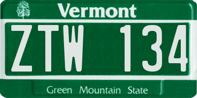 VT license plate ZTW134