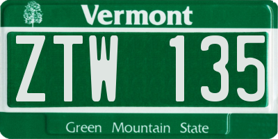 VT license plate ZTW135
