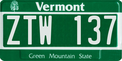 VT license plate ZTW137