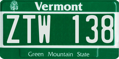 VT license plate ZTW138