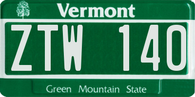 VT license plate ZTW140