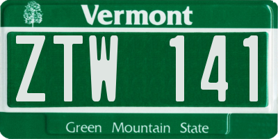 VT license plate ZTW141