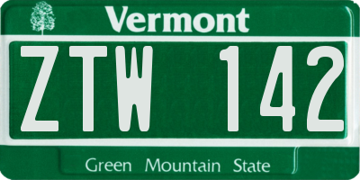 VT license plate ZTW142