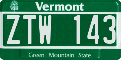 VT license plate ZTW143