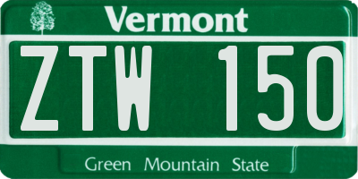 VT license plate ZTW150