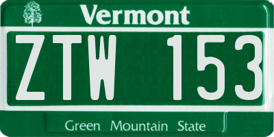 VT license plate ZTW153