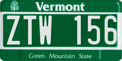 VT license plate ZTW156