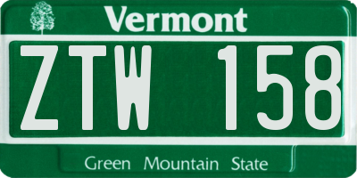 VT license plate ZTW158