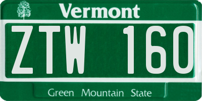 VT license plate ZTW160