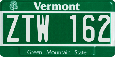 VT license plate ZTW162