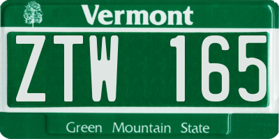 VT license plate ZTW165