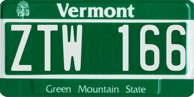 VT license plate ZTW166