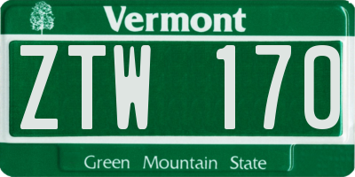 VT license plate ZTW170