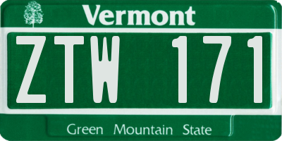 VT license plate ZTW171