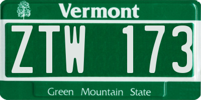 VT license plate ZTW173