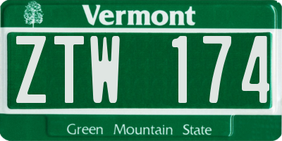 VT license plate ZTW174