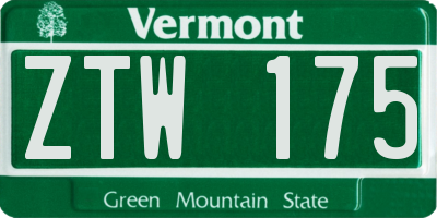 VT license plate ZTW175