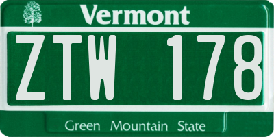VT license plate ZTW178