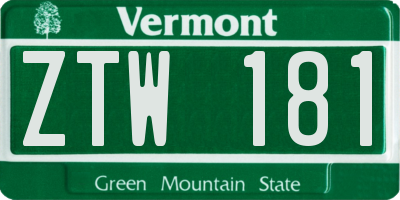 VT license plate ZTW181
