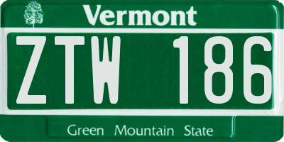 VT license plate ZTW186