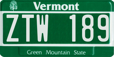 VT license plate ZTW189