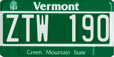 VT license plate ZTW190
