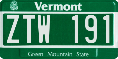 VT license plate ZTW191