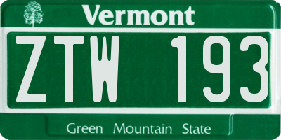 VT license plate ZTW193