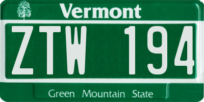 VT license plate ZTW194